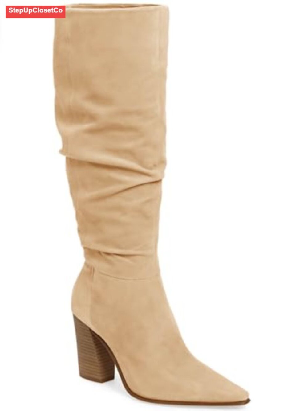 Womens Faux Suede Knee High Boots Pointed Toe Chunky Heel